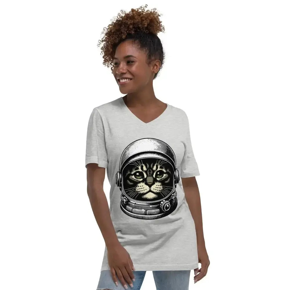 Space Cat Unisex Short Sleeve V-Neck T-Shirt - FloofChonk