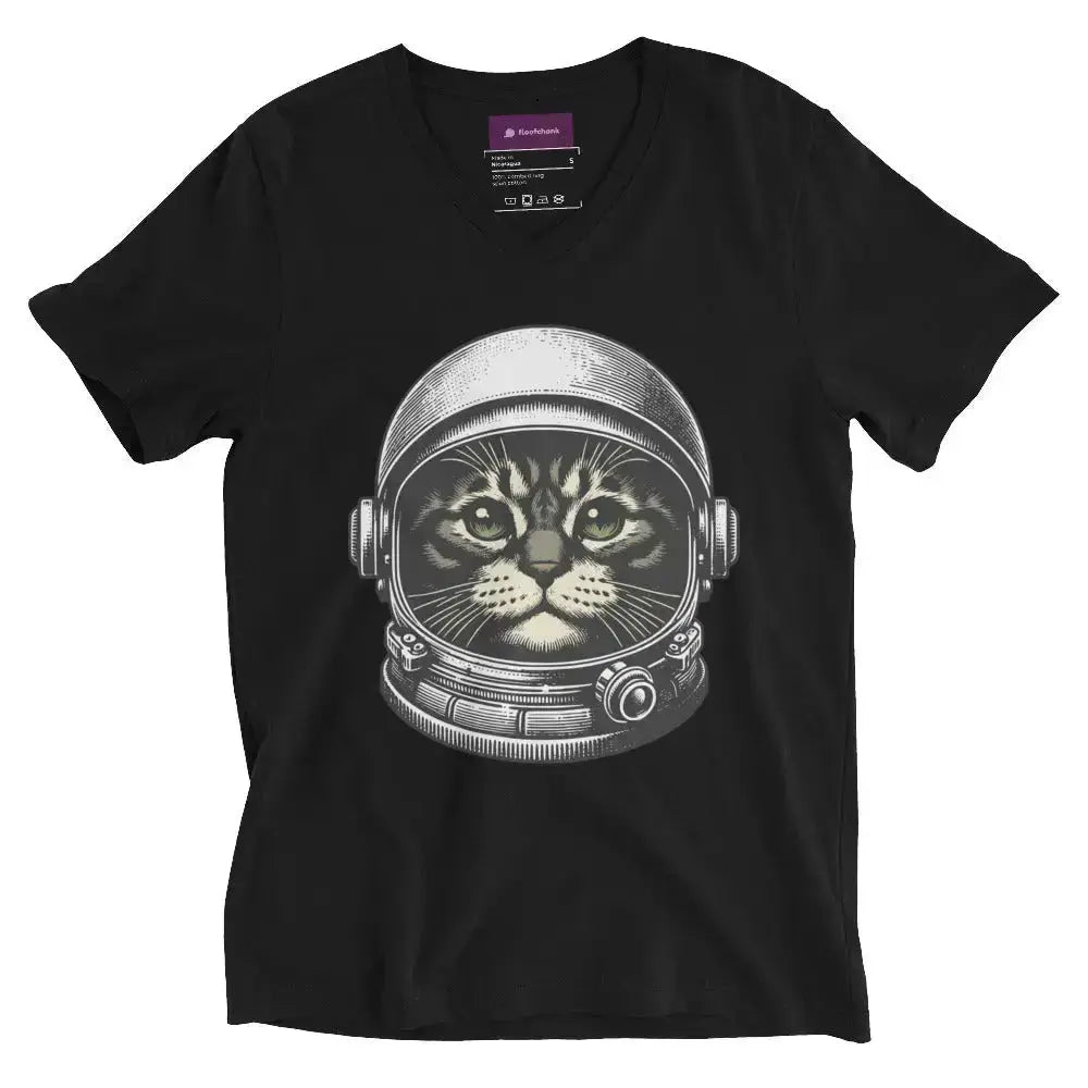 Space Cat Unisex Short Sleeve V-Neck T-Shirt - FloofChonk