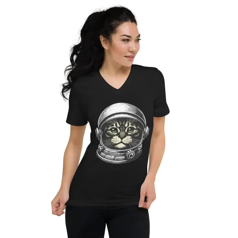 Space Cat Unisex Short Sleeve V-Neck T-Shirt - FloofChonk