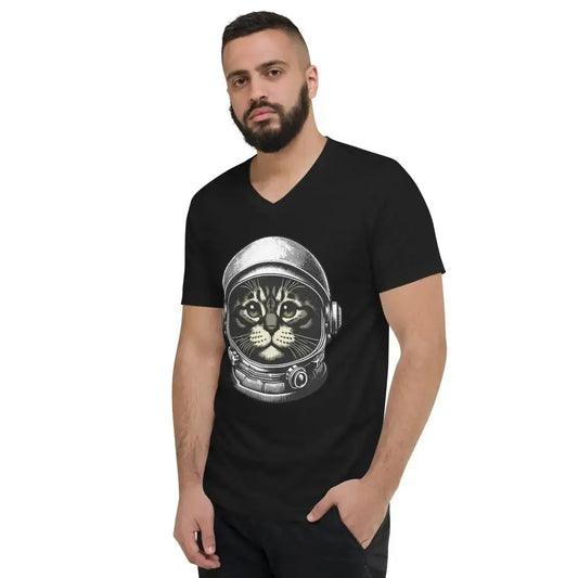 Space Cat Unisex Short Sleeve V-Neck T-Shirt - FloofChonk