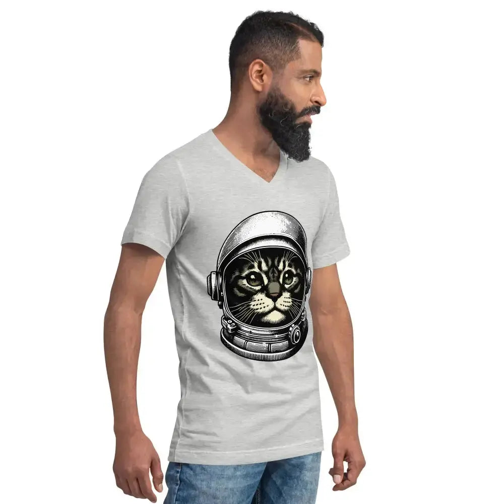 Space Cat Unisex Short Sleeve V-Neck T-Shirt - FloofChonk
