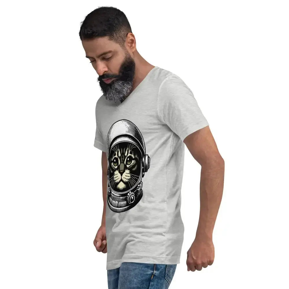 Space Cat Unisex Short Sleeve V-Neck T-Shirt - FloofChonk