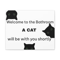 Welcome to the Bathroom Funny Cat Canvas - 20″ x 16″ (Horizontal) / 0.75’’ - Wall Art