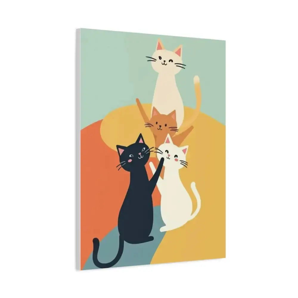 Whimsical Cat Canvas Art - Colorful Stretched Wall Decor for Cat Lovers - FloofChonk