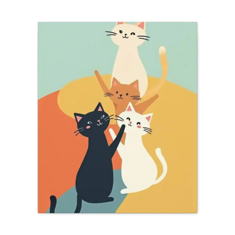 Whimsical Cat Canvas Art - Colorful Stretched Wall Decor for Cat Lovers - FloofChonk