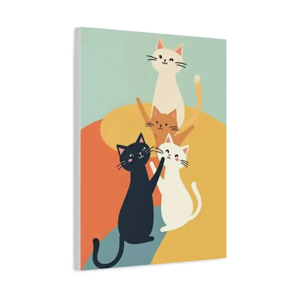 Whimsical Cat Canvas Art - Colorful Stretched Wall Decor for Cat Lovers - FloofChonk