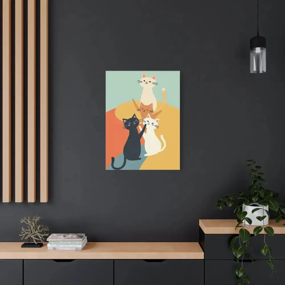 Whimsical Cat Canvas Art - Colorful Stretched Wall Decor for Cat Lovers - FloofChonk