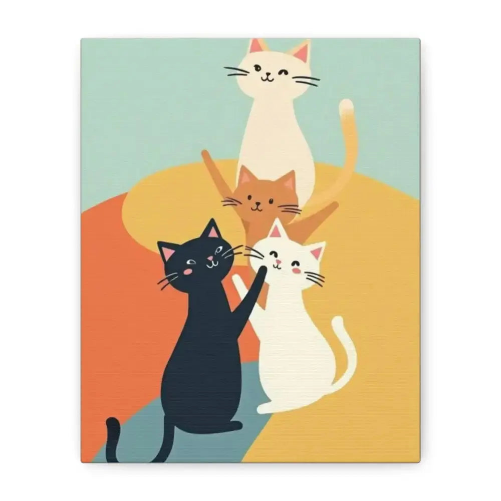 Whimsical Cat Canvas Art - Colorful Stretched Wall Decor for Cat Lovers - FloofChonk