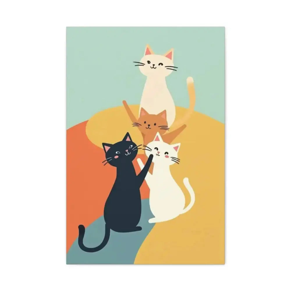 Whimsical Cat Canvas Art - Colorful Stretched Wall Decor for Cat Lovers - FloofChonk