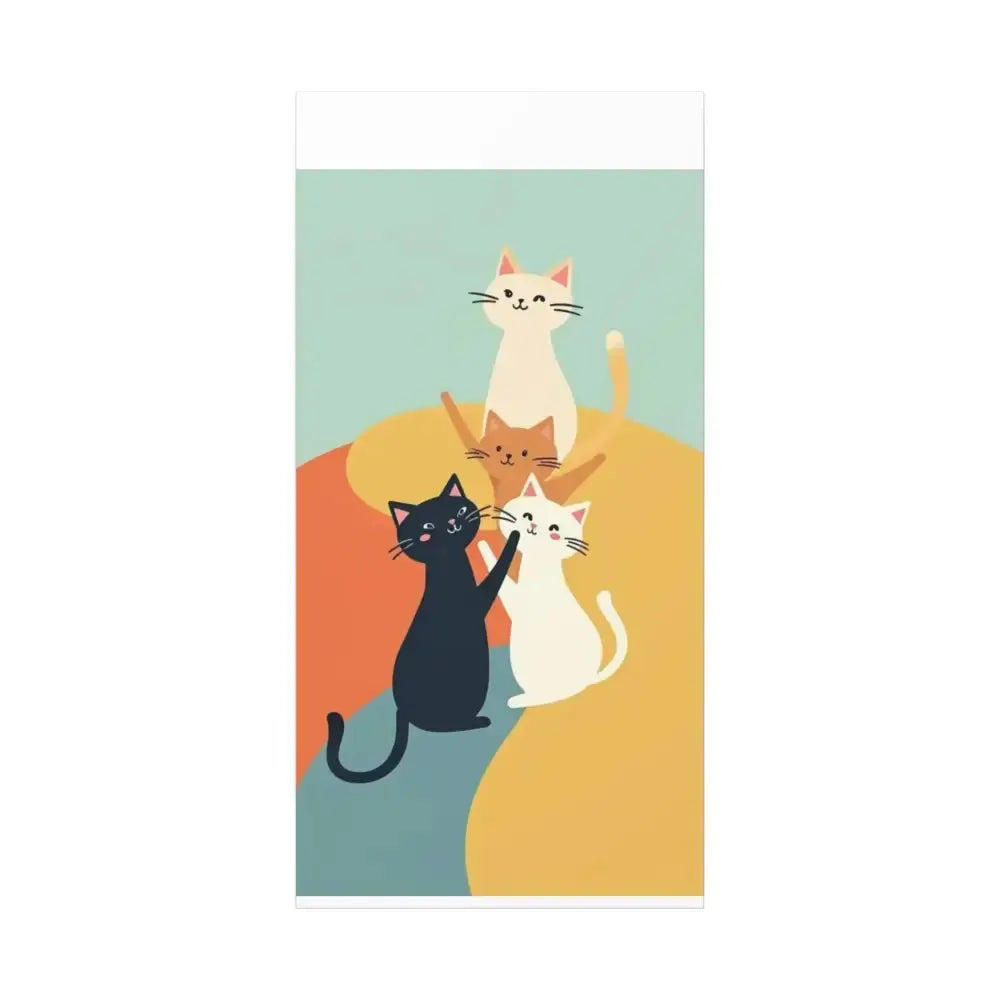 Whimsical Cat Canvas Art - Colorful Stretched Wall Decor for Cat Lovers - FloofChonk