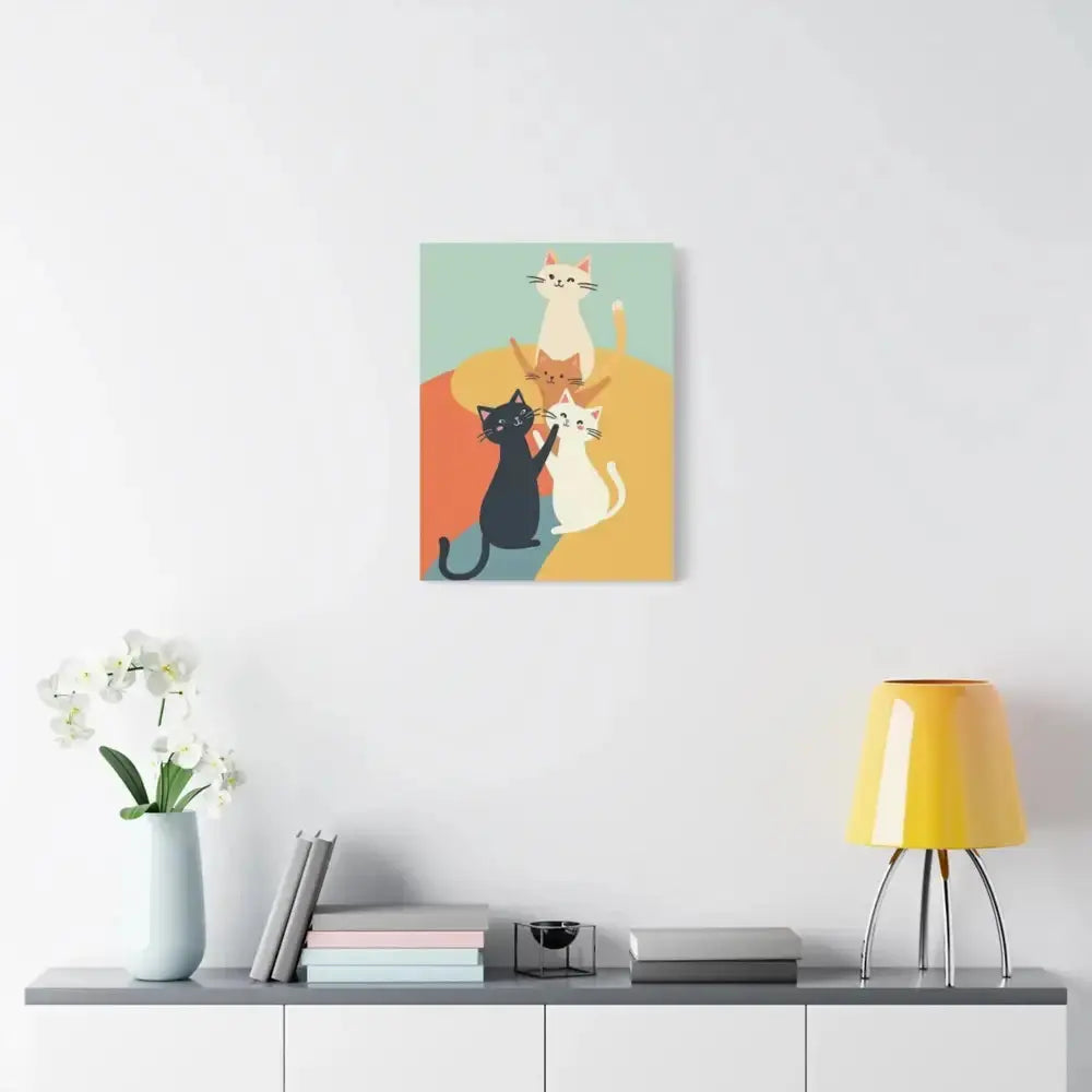 Whimsical Cat Canvas Art - Colorful Stretched Wall Decor for Cat Lovers - FloofChonk