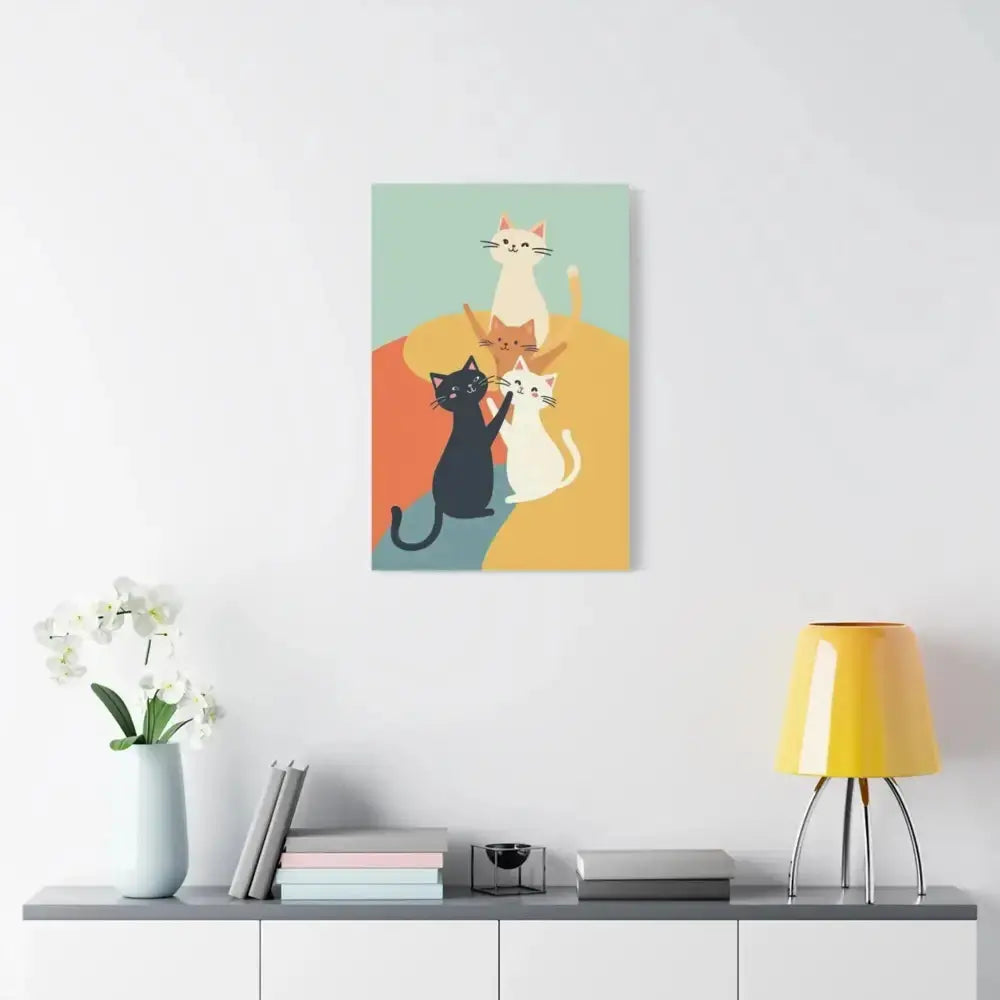 Whimsical Cat Canvas Art - Colorful Stretched Wall Decor for Cat Lovers - FloofChonk