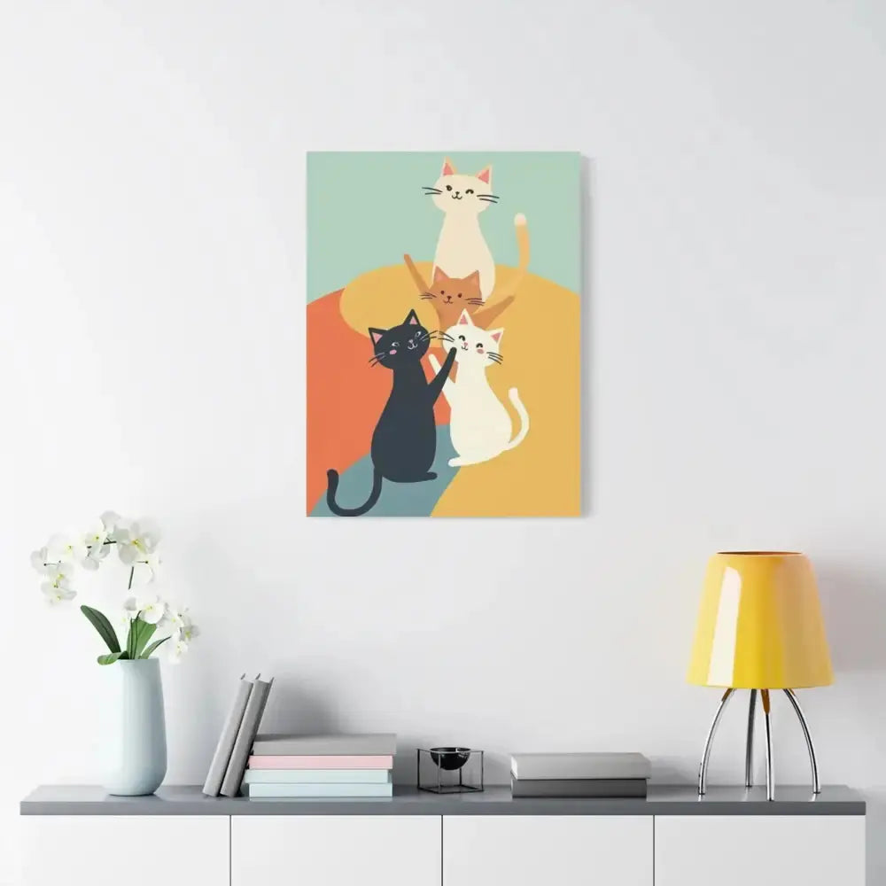 Whimsical Cat Canvas Art - Colorful Stretched Wall Decor for Cat Lovers - FloofChonk