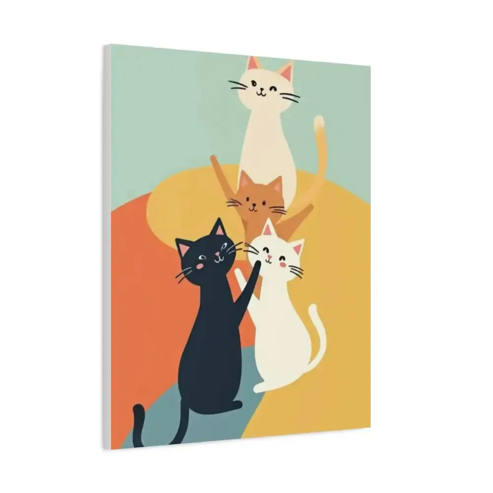 Whimsical Cat Canvas Art - Colorful Stretched Wall Decor for Cat Lovers - FloofChonk