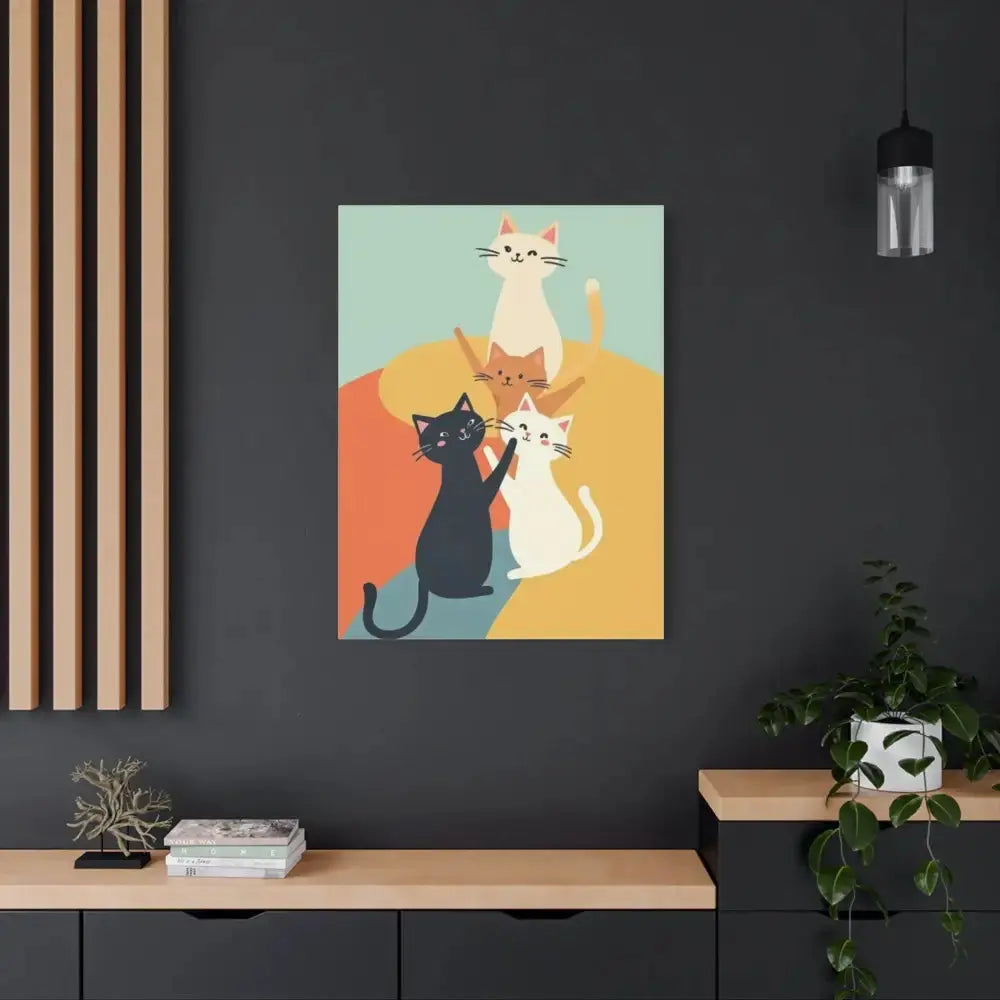 Whimsical Cat Canvas Art - Colorful Stretched Wall Decor for Cat Lovers - FloofChonk
