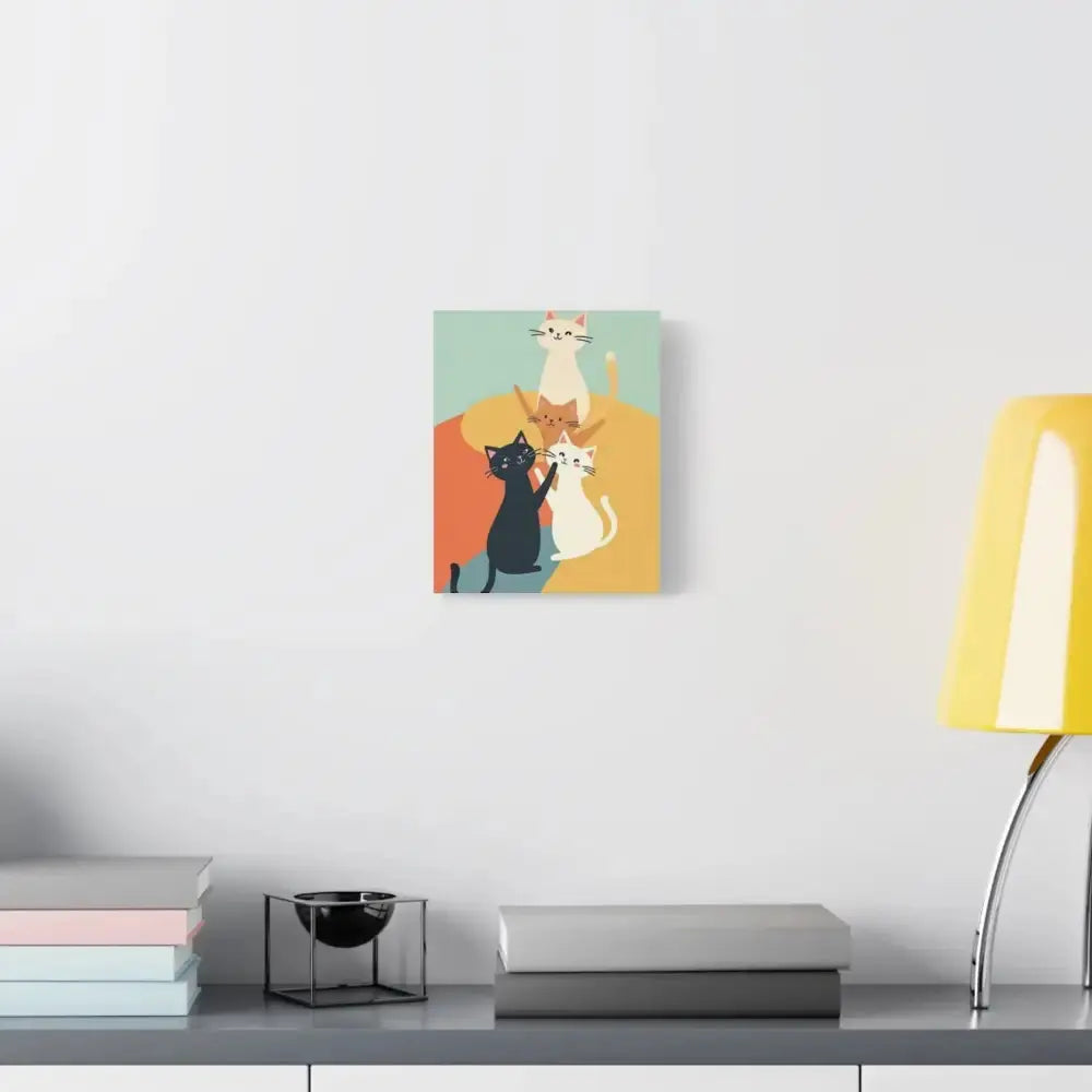 Whimsical Cat Canvas Art - Colorful Stretched Wall Decor for Cat Lovers - FloofChonk