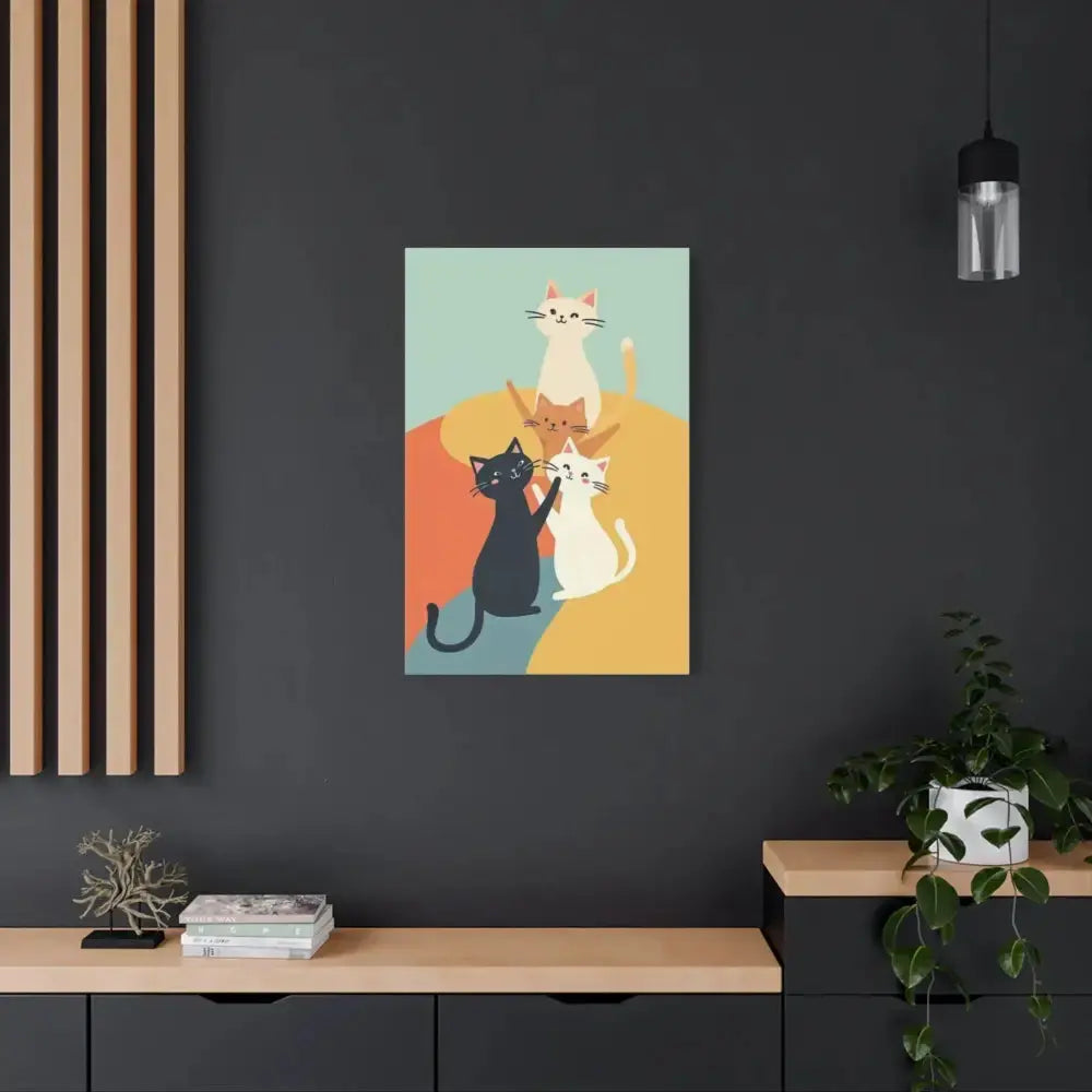 Whimsical Cat Canvas Art - Colorful Stretched Wall Decor for Cat Lovers - FloofChonk