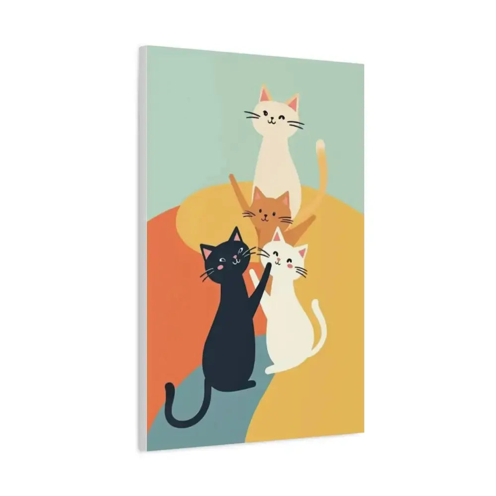 Whimsical Cat Canvas Art - Colorful Stretched Wall Decor for Cat Lovers - FloofChonk