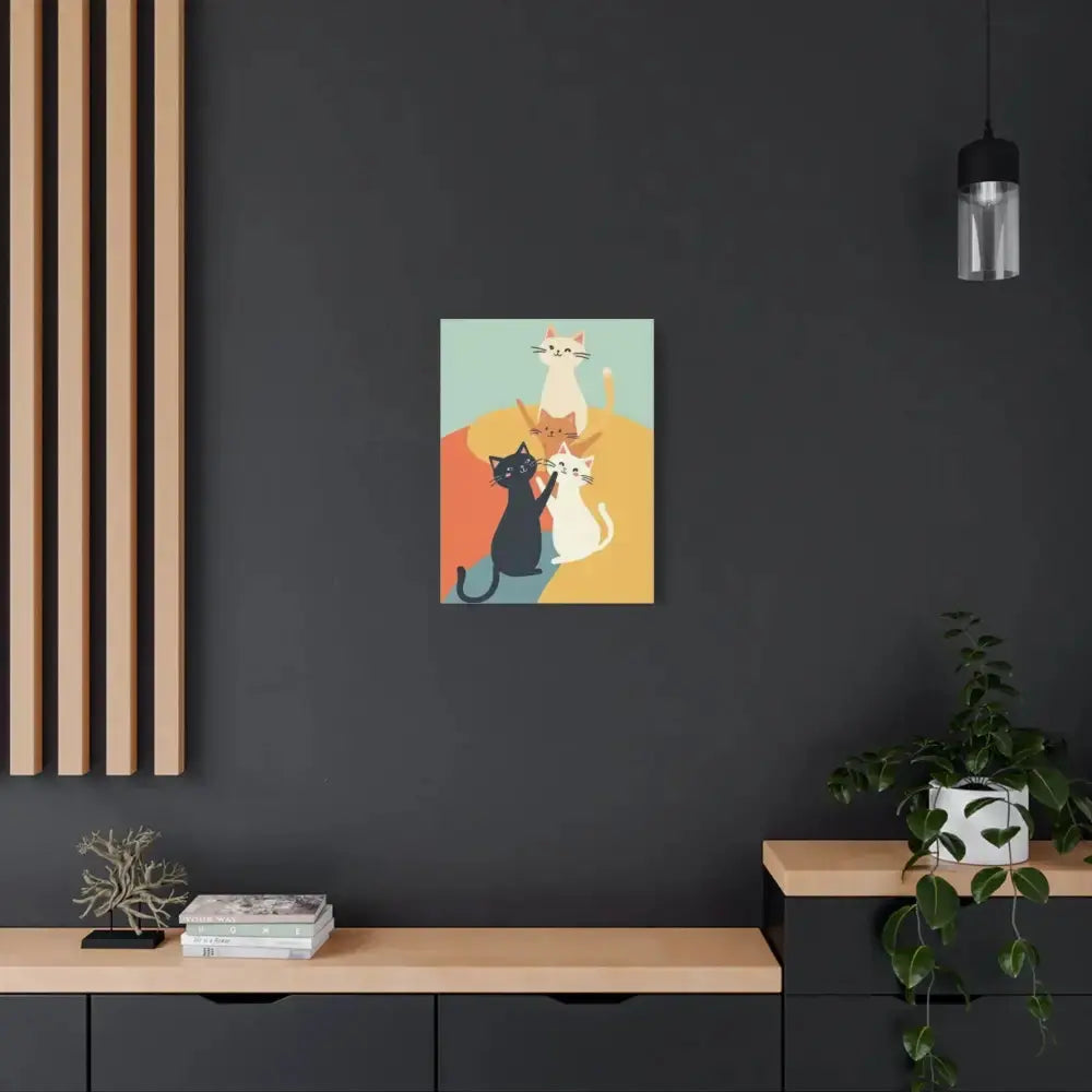 Whimsical Cat Canvas Art - Colorful Stretched Wall Decor for Cat Lovers - FloofChonk