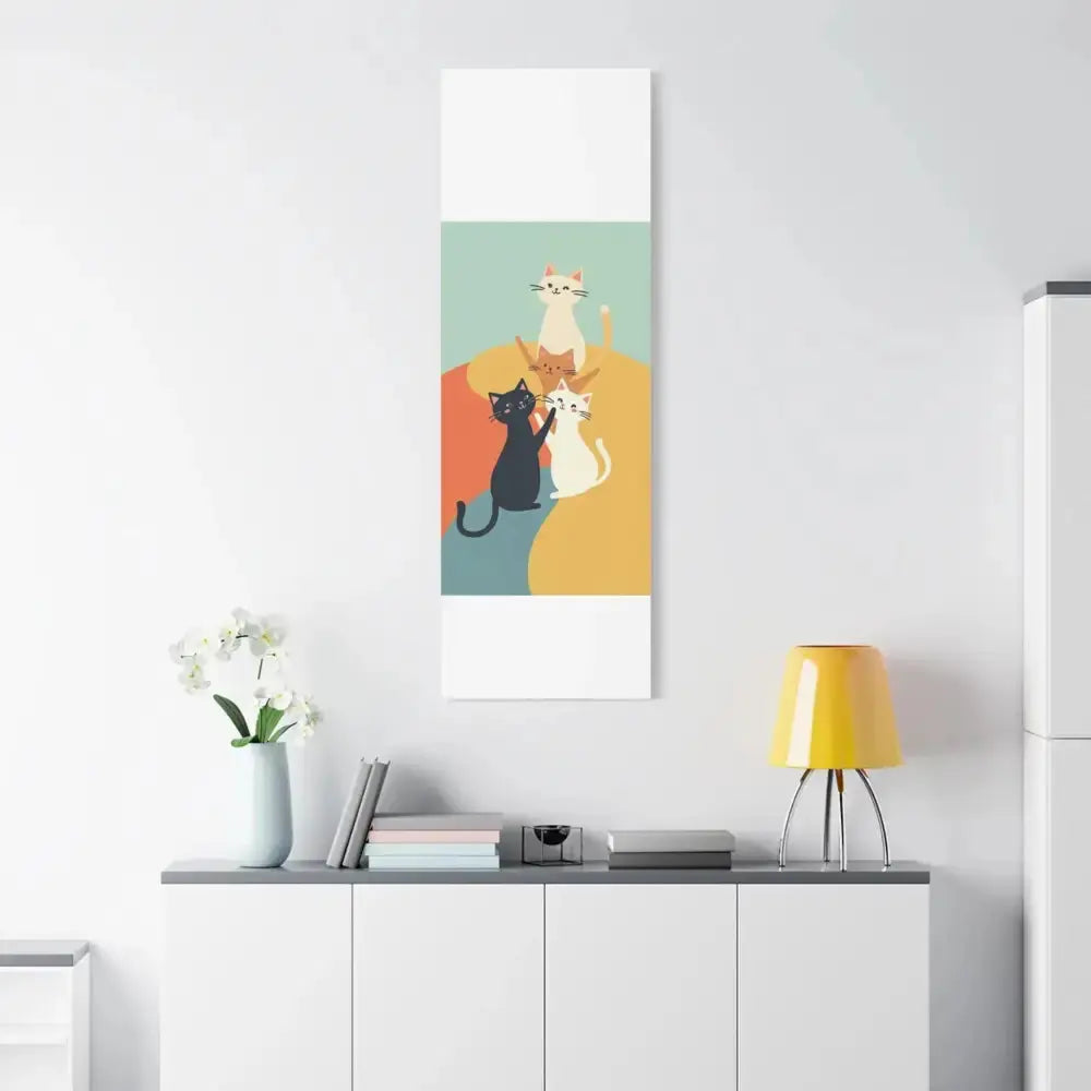 Whimsical Cat Canvas Art - Colorful Stretched Wall Decor for Cat Lovers - FloofChonk