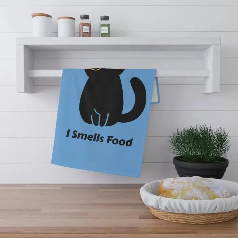 Whimsical Cat Themed Kitchen Towels - 'I Smells Food' Cotton Kitchen Decor - FloofChonk