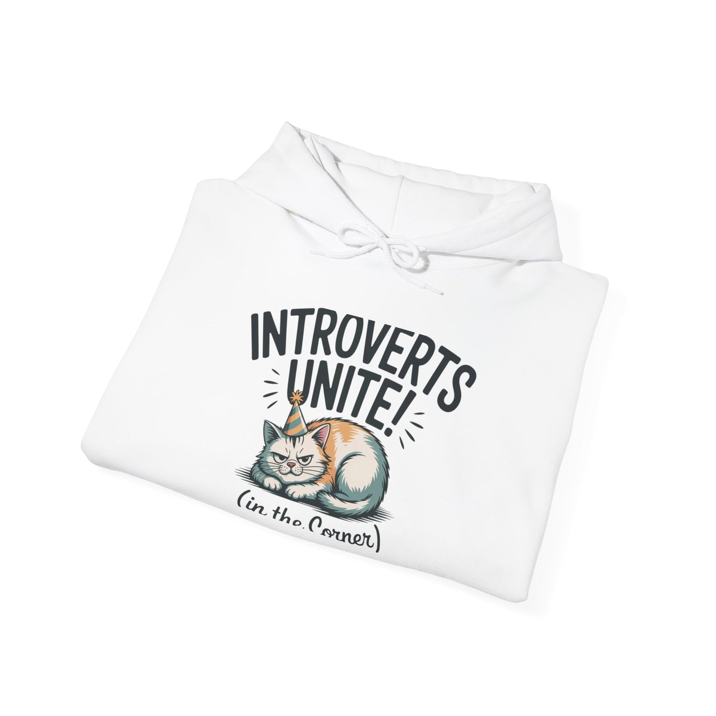 Introverts Unite (In The Corner) Hoodie | funny holiday shirt, party small talk jokes Printify