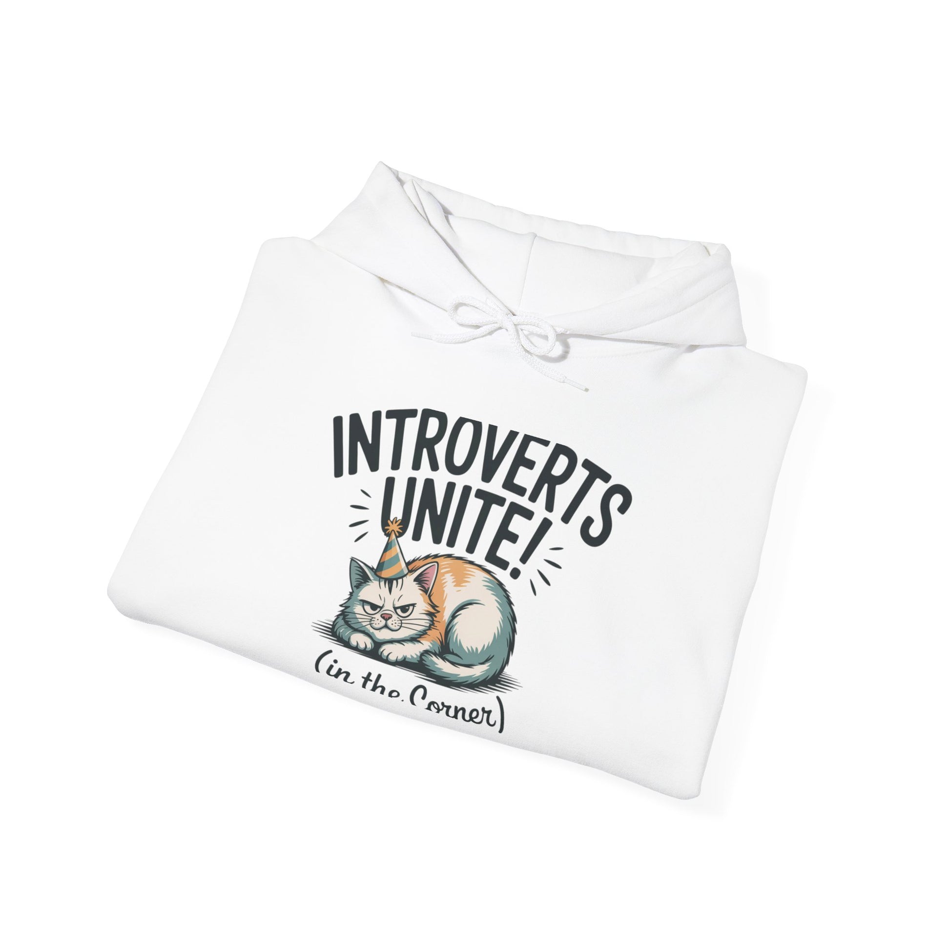 Introverts Unite (In The Corner) Hoodie | funny holiday shirt, party small talk jokes Printify
