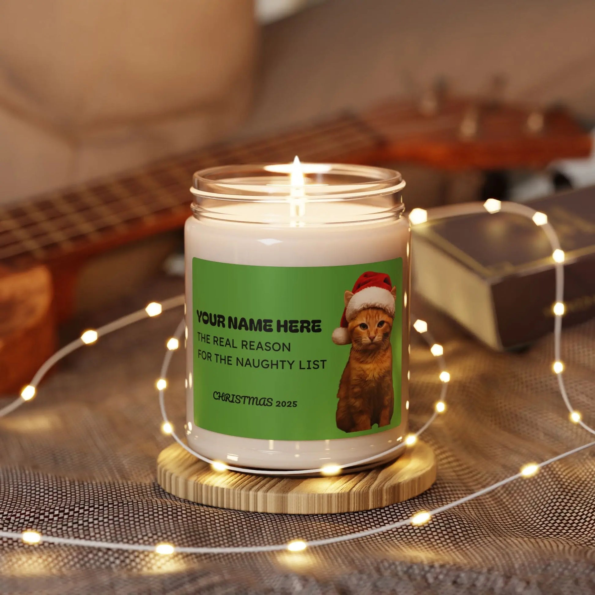 Personalized Christmas Cat Candle — "The Real Reason for the Naughty List" 9oz Soy Printify