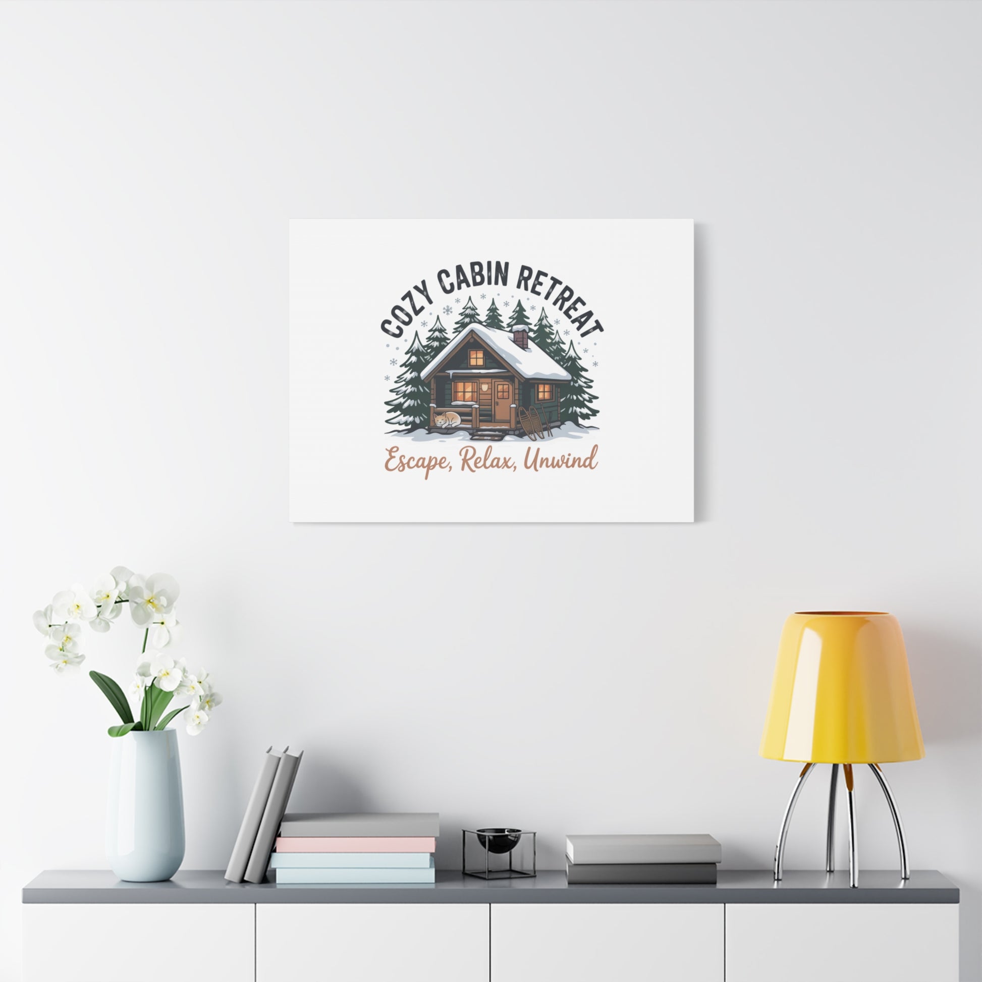 Cozy Cabin Retreat Log Cabin Art Print | Matte Canvas Stretched, 1.25" Printify