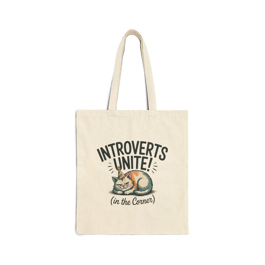 Introverts Unite in the Corner Tote, funny holiday survival, party small talk humor Printify