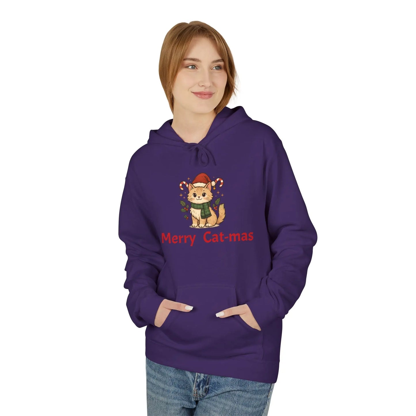 Christmas Cat Hoodie — "Merry Cat-mas" Festive Holiday Pullover Printify