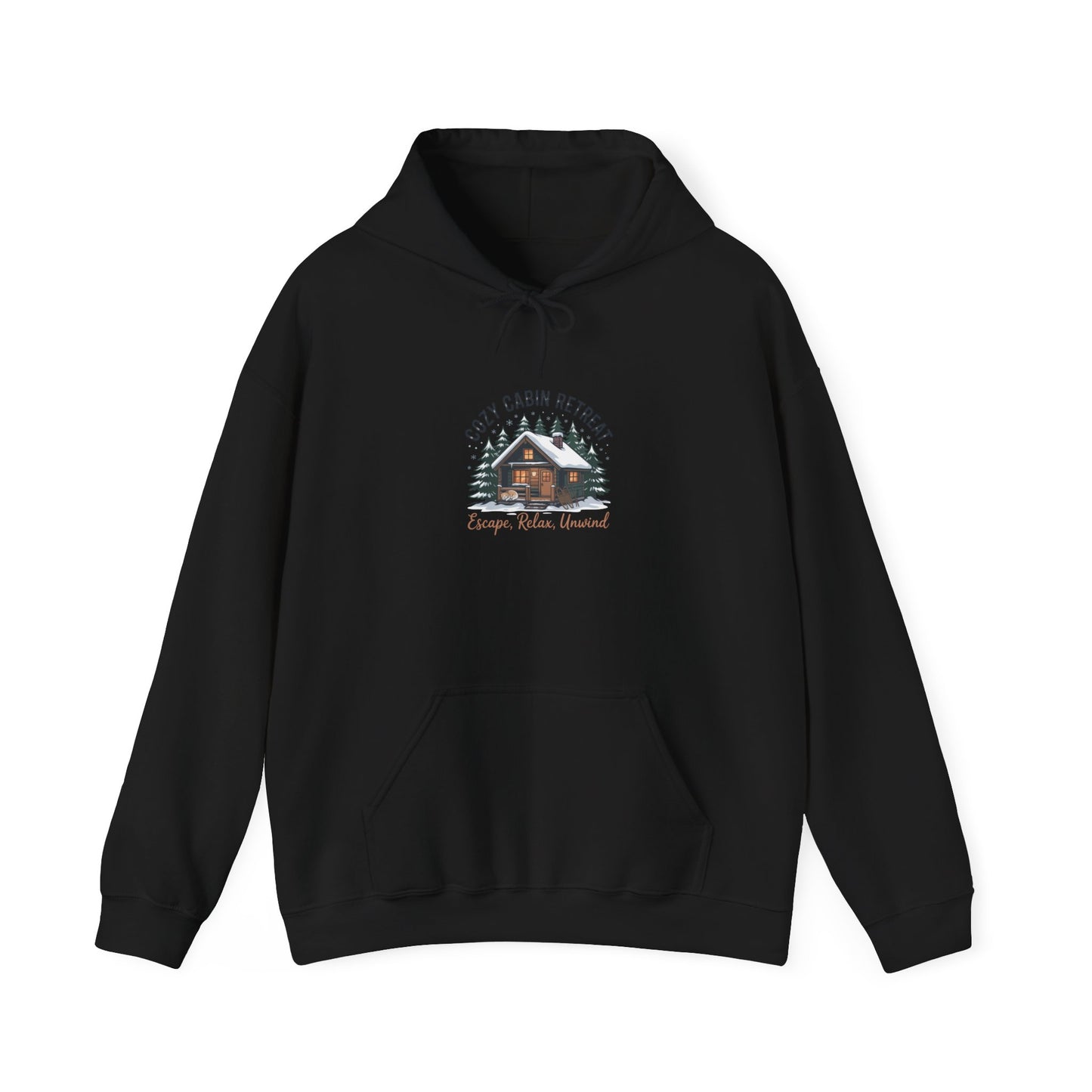 Cozy Cabin Retreat hoodie | mountain silhouette design, pine tree sweatshirt Printify
