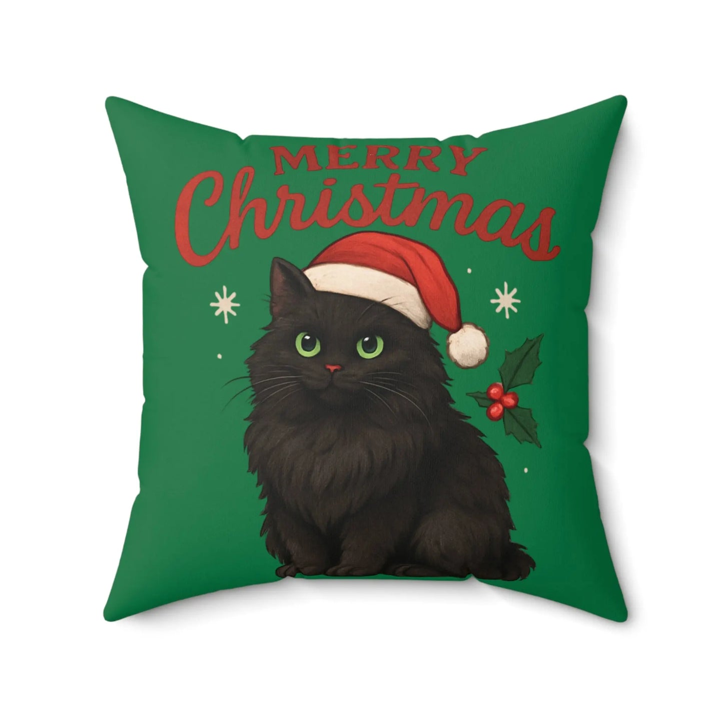 Christmas Cat Throw Pillow — Black Kitten in Santa Hat Holiday Cushion Printify