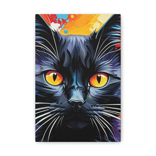 Colorful Black Cat Art Canvas — Vibrant Pop Art Cat Portrait Wall Decor Printify