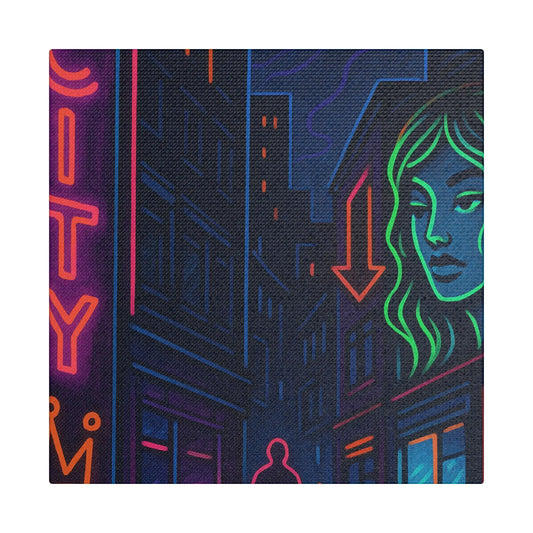Canvas Art, Urban Neon City Vibes, Stretched Canvas Painting, Modern Home Decor, Gift for Art Lovers, Wall Decor Printify