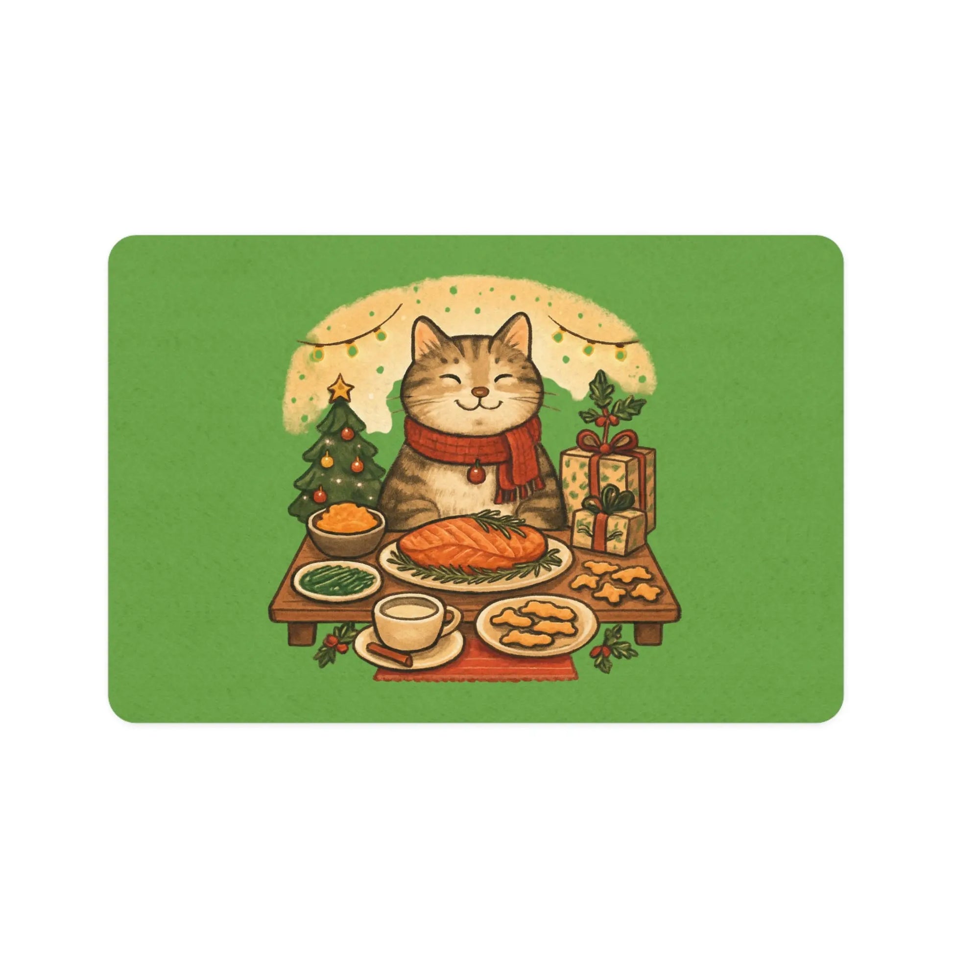 Holiday Cat Feast Pet Food Mat | 12x18 Christmas Cat Placemat Printify