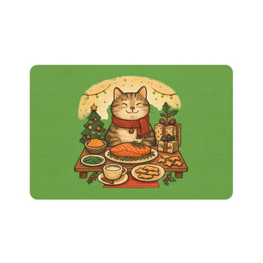 Holiday Cat Feast Pet Food Mat | 12x18 Christmas Cat Placemat Printify