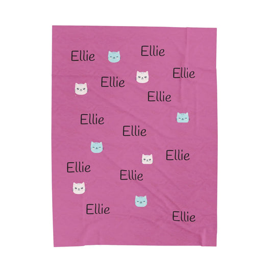 Kids Throw Blanket - Personalized Cat-Themed Velveteen Plush Gift for Cat Lovers Printify