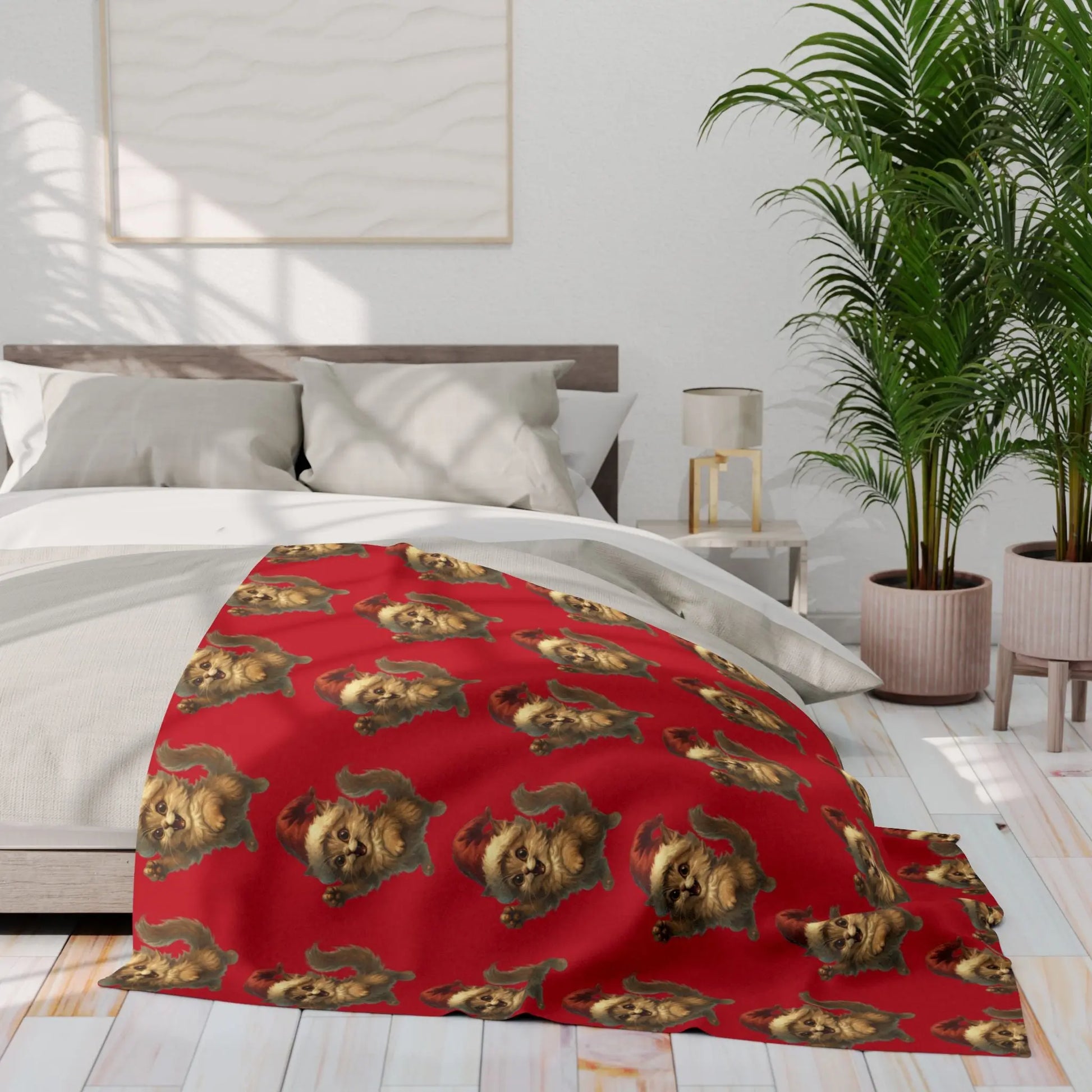 Santa Bear Pattern Fleece Blanket — Festive Red Holiday Throw Printify