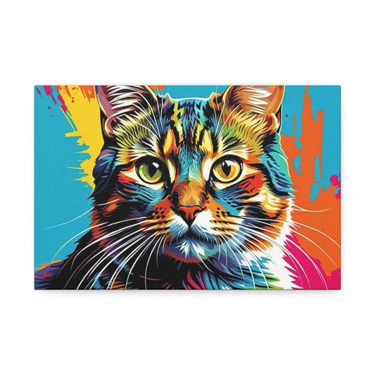 Colorful Pop Art Cat Canvas – Vibrant Stretched Wall Art Printify