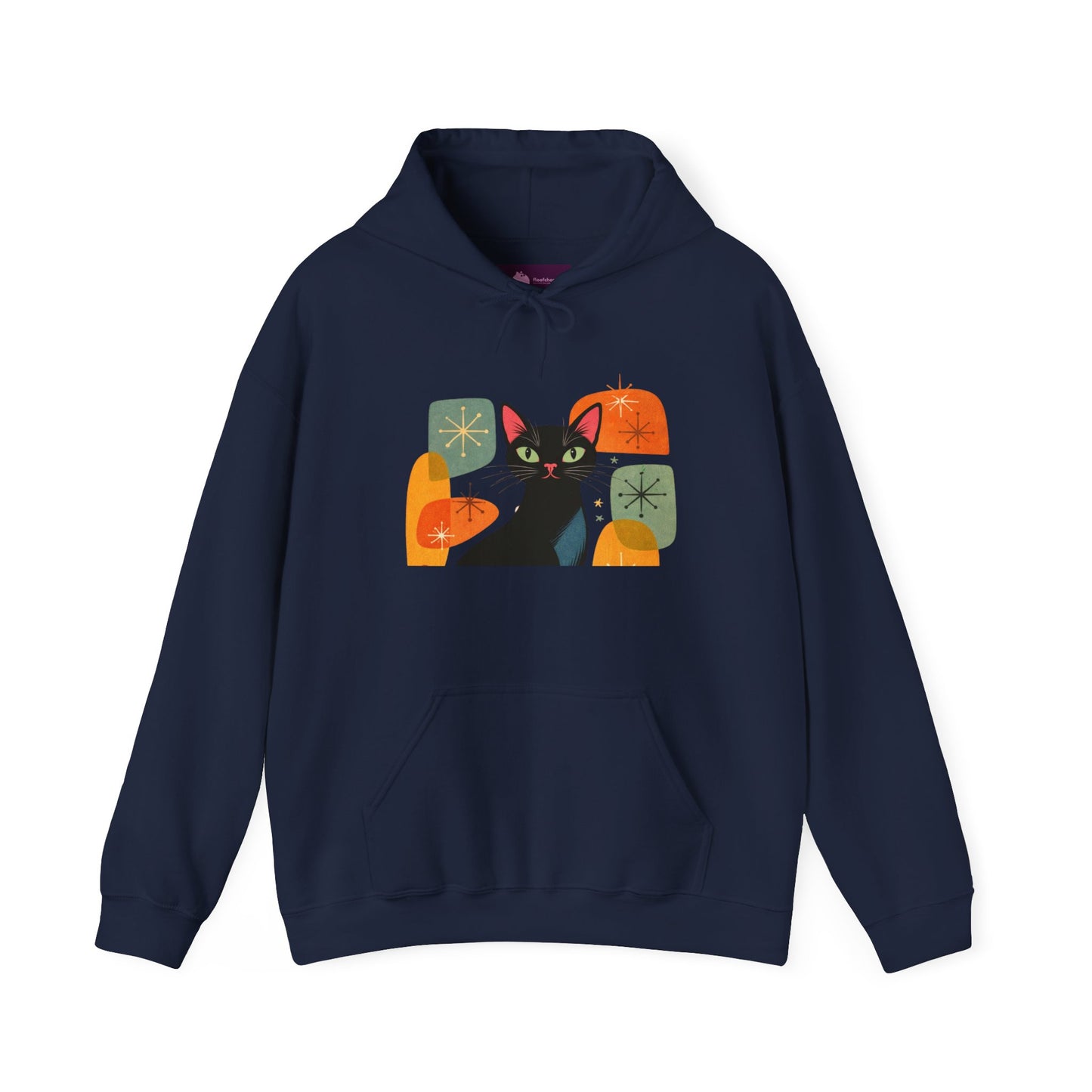 Mid-Century Modern Cat Hoodie — Retro Cool Graphic Sweatshirt