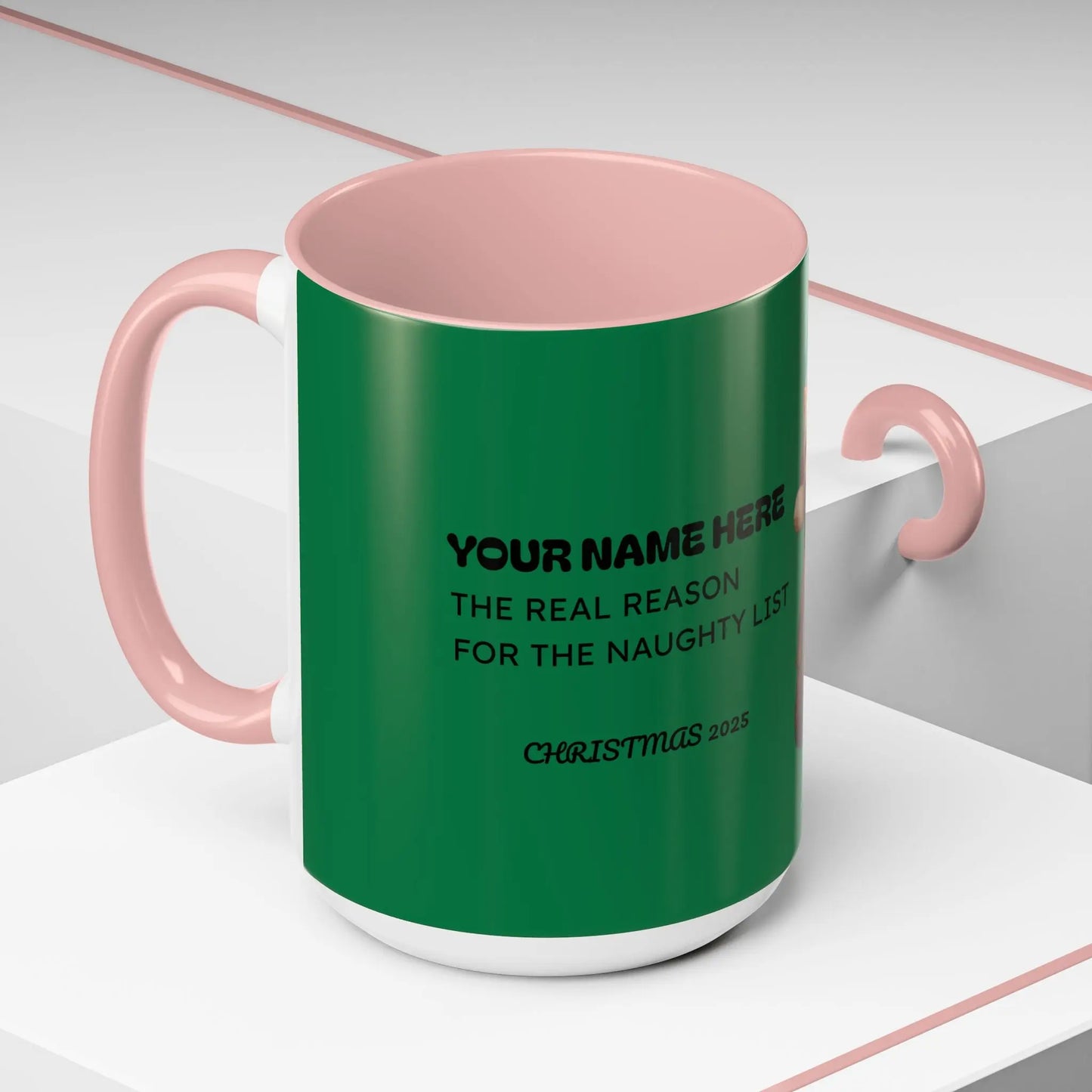 Christmas Cat Accent Mug - Personalized 'On the Naughty List' Mug Printify