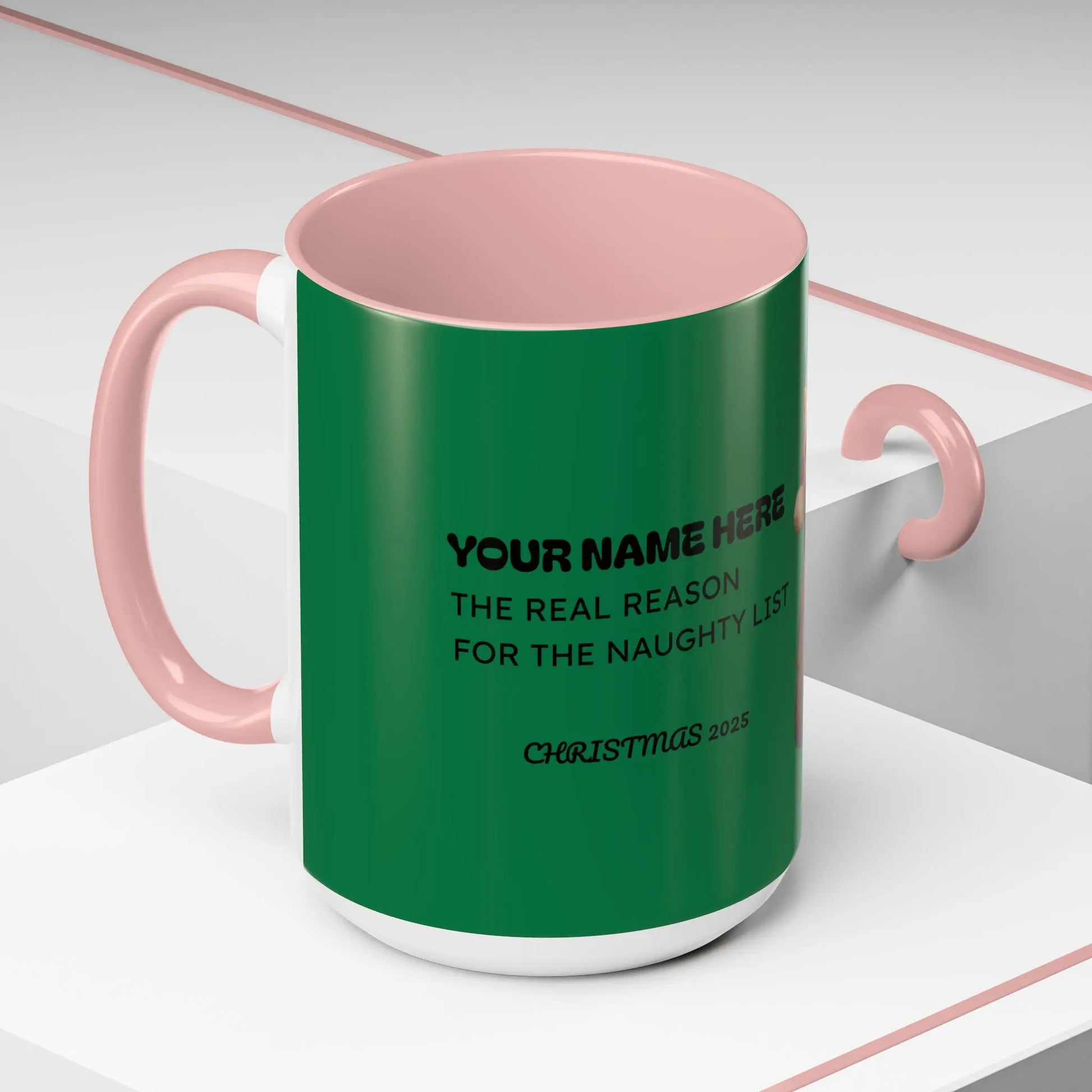 Christmas Cat Accent Mug - Personalized 'On the Naughty List' Mug Printify