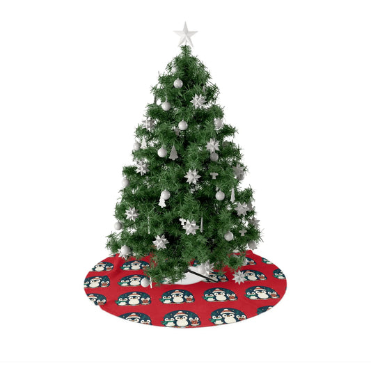 Penguin Family Christmas Tree Skirt — Festive Red Holiday Decor Printify