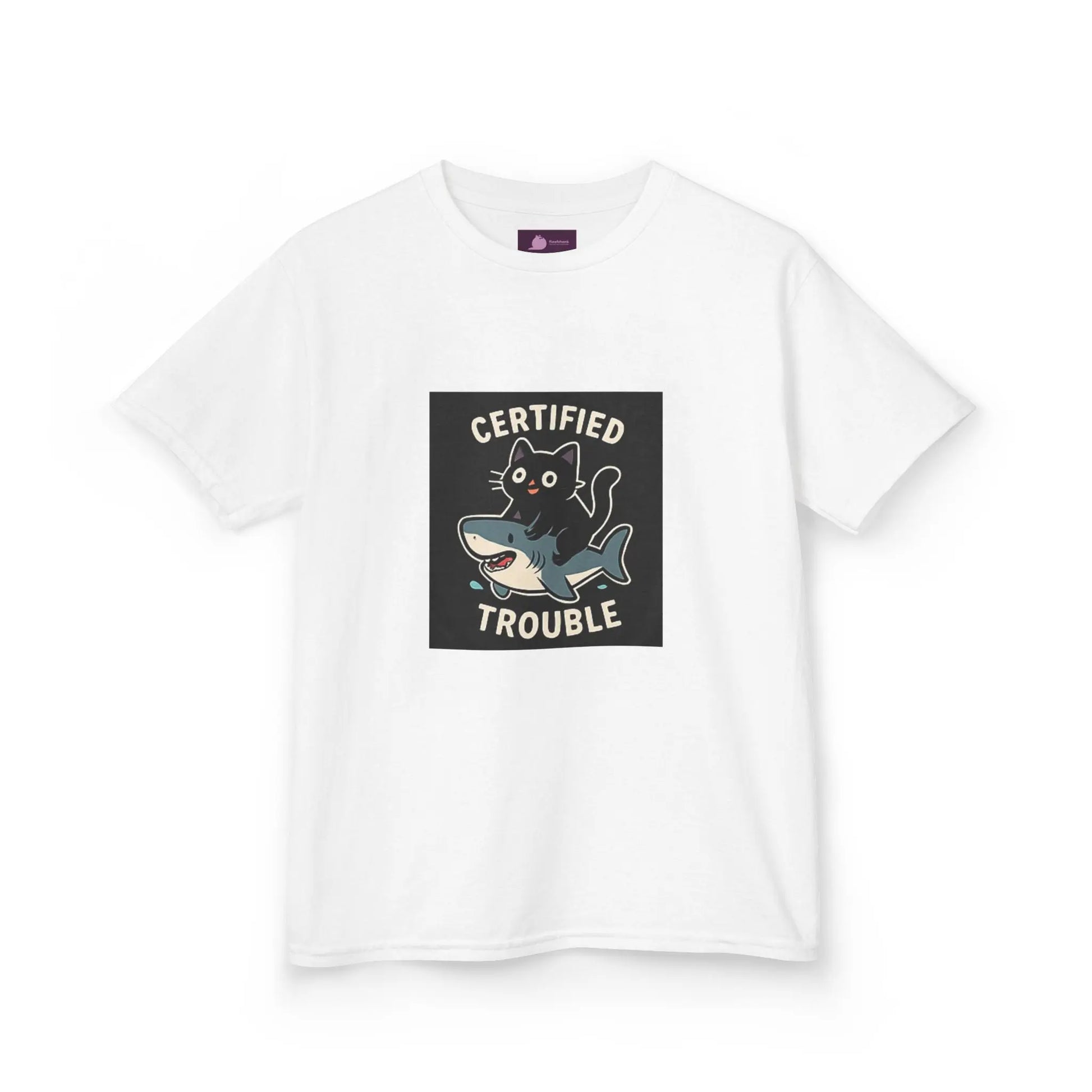 Kids Tee — "Certified Trouble" Shark Graphic Printify