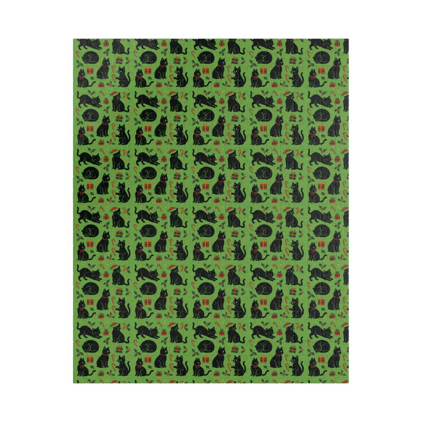 Green Christmas Cats Puzzle – Spooky Cat Pattern Jigsaw (110/252/520/1014 pcs) Printify