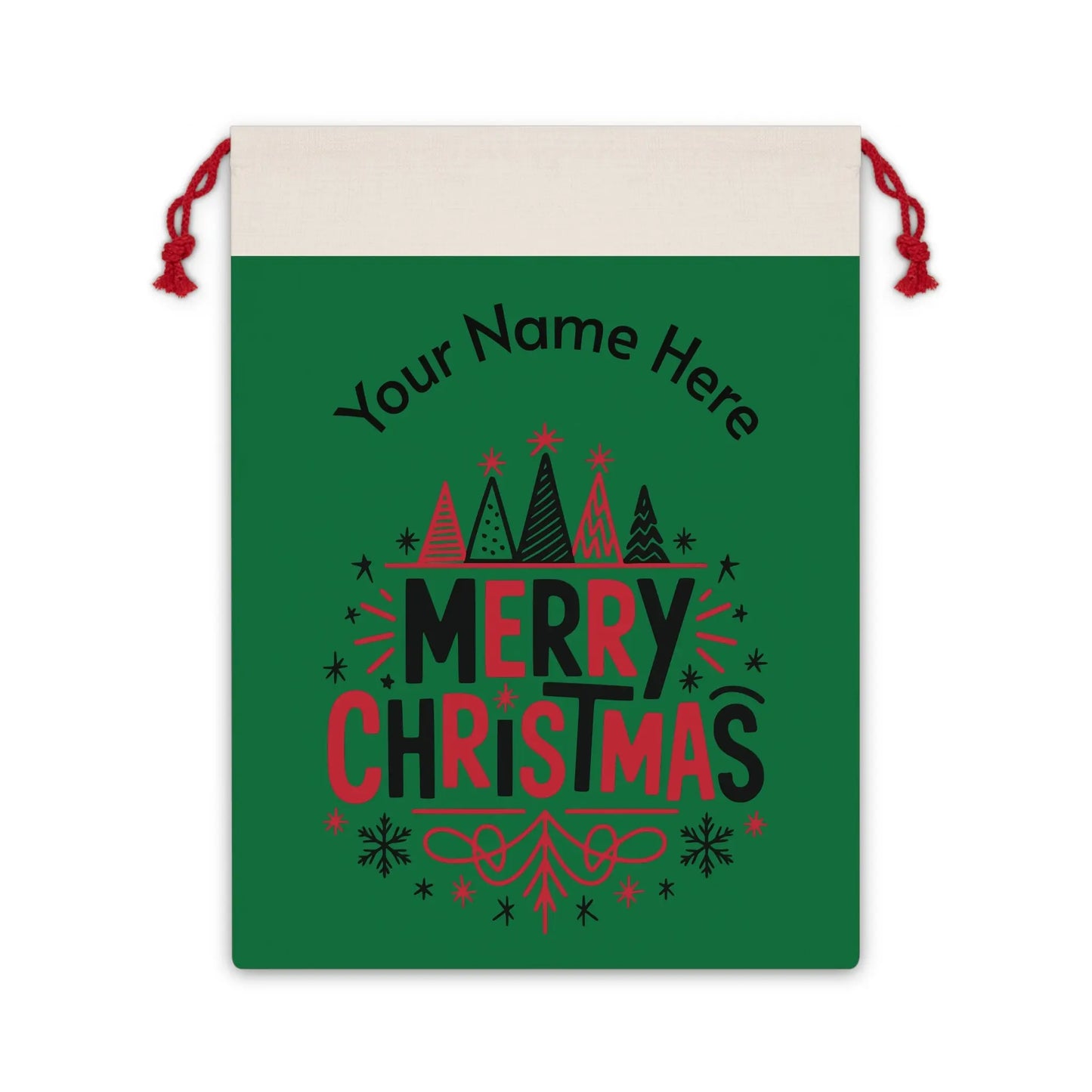 Christmas Gift Bag — Personalized 'Your Name Here' Merry Christmas Drawstring Bag Printify