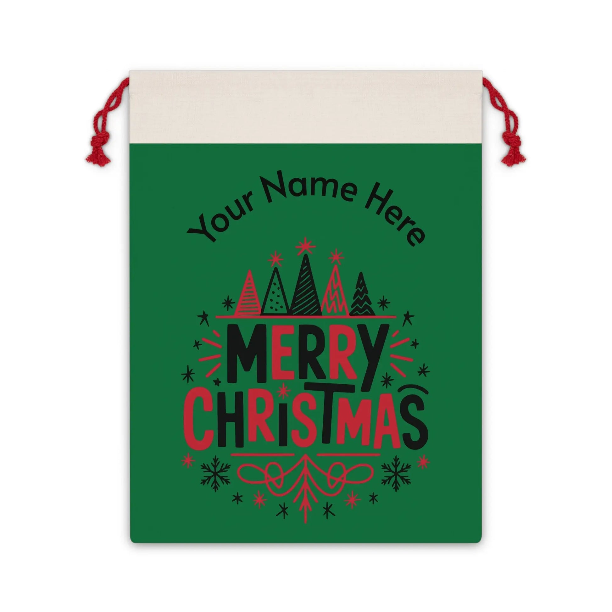 Christmas Gift Bag — Personalized 'Your Name Here' Merry Christmas Drawstring Bag Printify