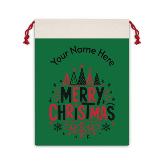 Christmas Gift Bag — Personalized 'Your Name Here' Merry Christmas Drawstring Bag Printify