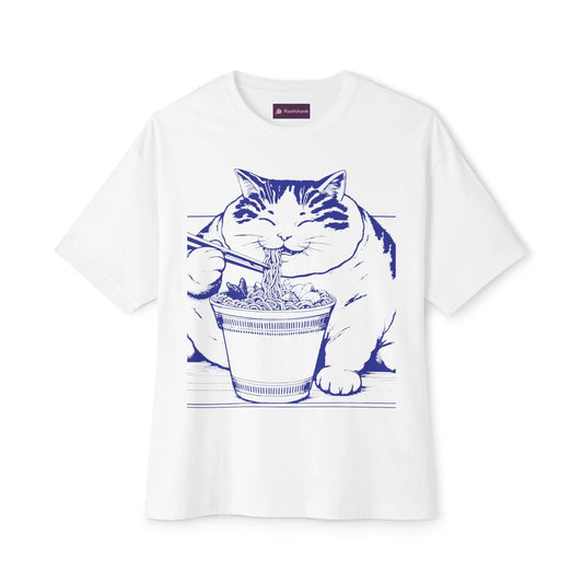 Cute Cat Noodle Lover Tee, Unisex Oversized Boxy Tee, Cat Lover Gift, Fun Graphic Tee, Casual Wear, Pet Parent Shirt, Cozy Summer Top Printify